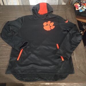 Nike Black and Orange Therma-Fit Hoodie Clemson Tiger Paw Logo